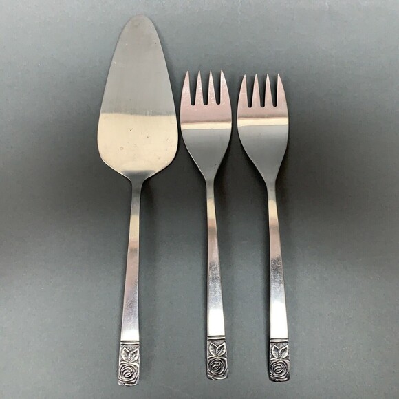 Pie Server Forks Flatware Stainless Steel Rose Lot of 3 - Picture 1 of 7